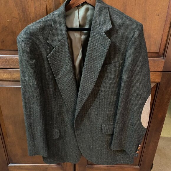 Stuart Hughes Men’s Blazer Sport Coat 44L Brown Houndstooth Elbow Patch Wool - Picture 16 of 16